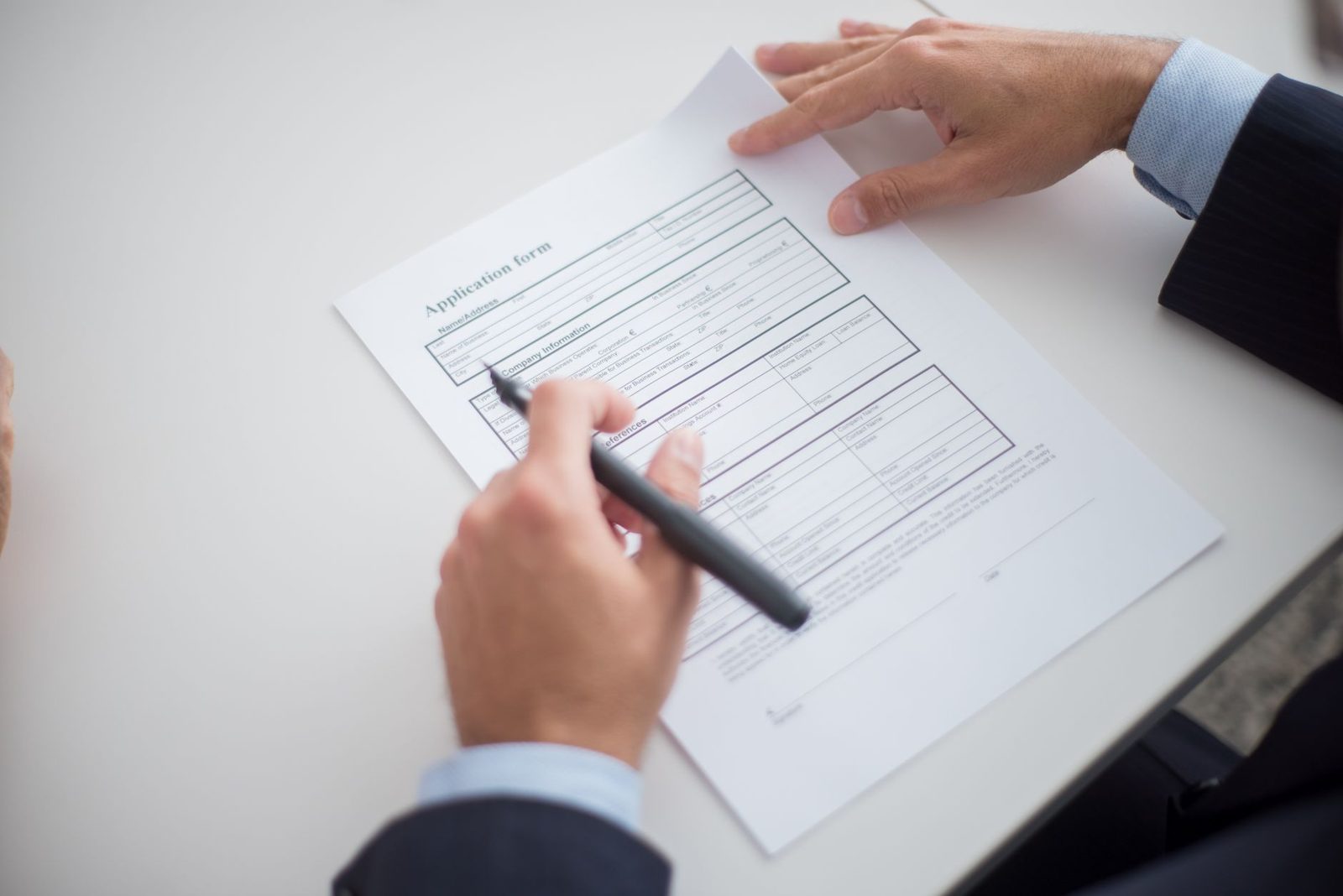 Filling in an application form